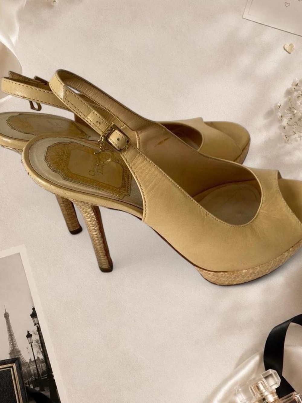 Dior Beige Peep-Toe Slingback Heels - Picture 6 of 8